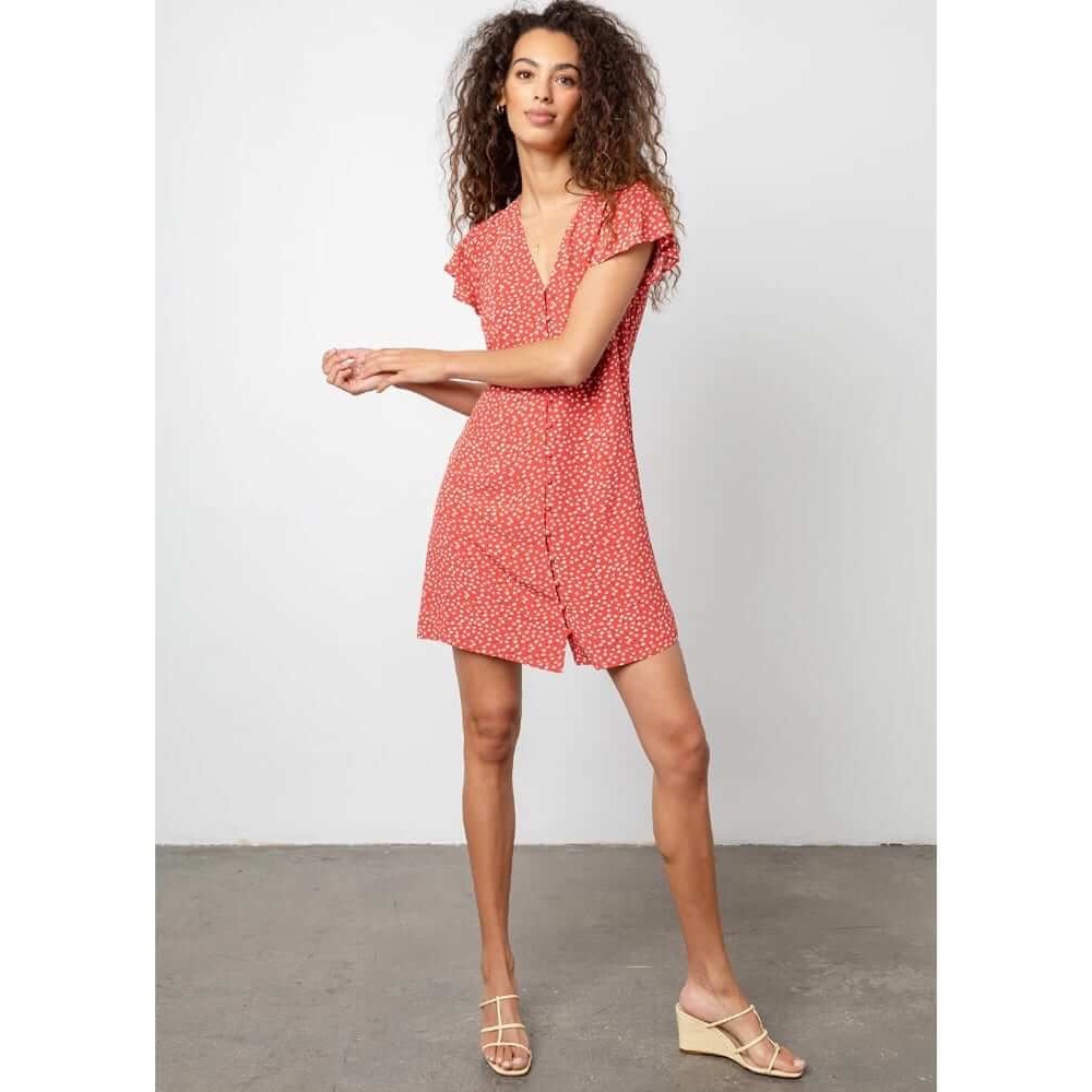Rails Coral Red Mini Dress with White Floral Print